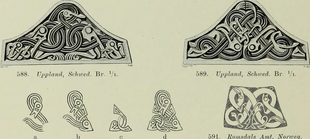An illustration from Die altgermanische thierornamentik; typologische studie über germanische metallgegenstände aus dem IV. bis IX. jahrhundert, nebst einer studie über irische ornamentik, 1904, leaf 285