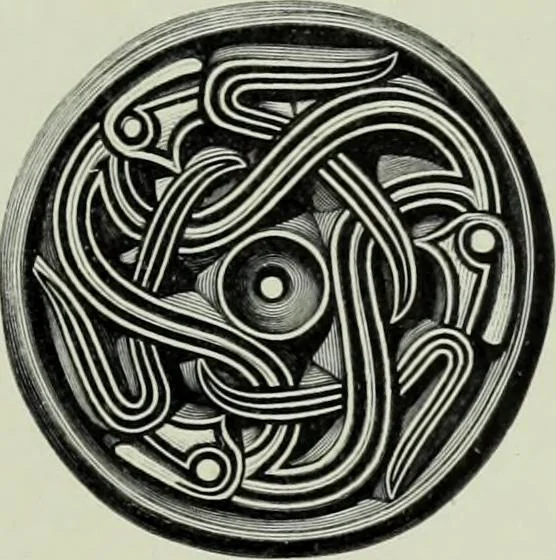 An illustration from Die altgermanische thierornamentik; typologische studie über germanische metallgegenstände aus dem IV. bis IX. jahrhundert, nebst einer studie über irische ornamentik, 1904, leaf 288