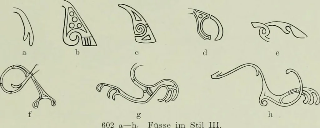 An illustration from Die altgermanische thierornamentik; typologische studie über germanische metallgegenstände aus dem IV. bis IX. jahrhundert, nebst einer studie über irische ornamentik, 1904, leaf 290
