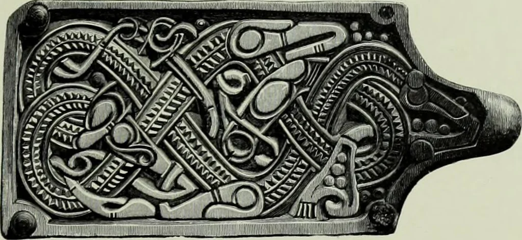 An illustration from Die altgermanische thierornamentik; typologische studie über germanische metallgegenstände aus dem IV. bis IX. jahrhundert, nebst einer studie über irische ornamentik, 1904, leaf 292