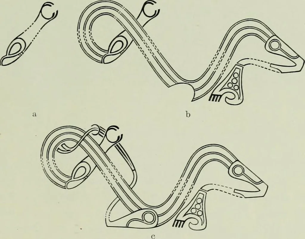 An illustration from Die altgermanische thierornamentik; typologische studie über germanische metallgegenstände aus dem IV. bis IX. jahrhundert, nebst einer studie über irische ornamentik, 1904, leaf 292