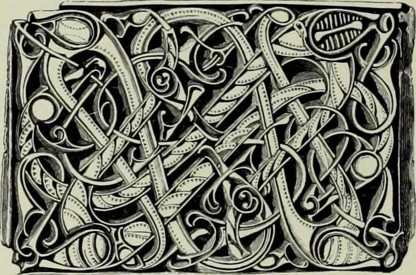 An illustration from Die altgermanische thierornamentik; typologische studie über germanische metallgegenstände aus dem IV. bis IX. jahrhundert, nebst einer studie über irische ornamentik, 1904, leaf 295