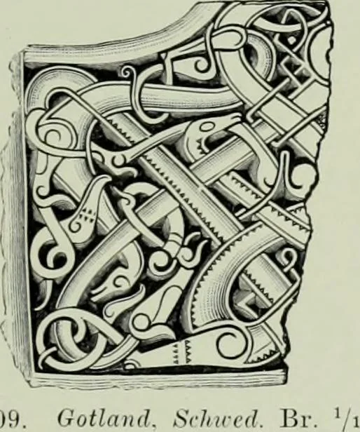 An illustration from Die altgermanische thierornamentik; typologische studie über germanische metallgegenstände aus dem IV. bis IX. jahrhundert, nebst einer studie über irische ornamentik, 1904, leaf 296