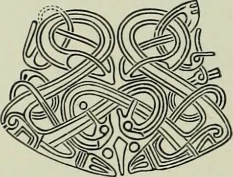 An illustration from Die altgermanische thierornamentik; typologische studie über germanische metallgegenstände aus dem IV. bis IX. jahrhundert, nebst einer studie über irische ornamentik, 1904, leaf 297