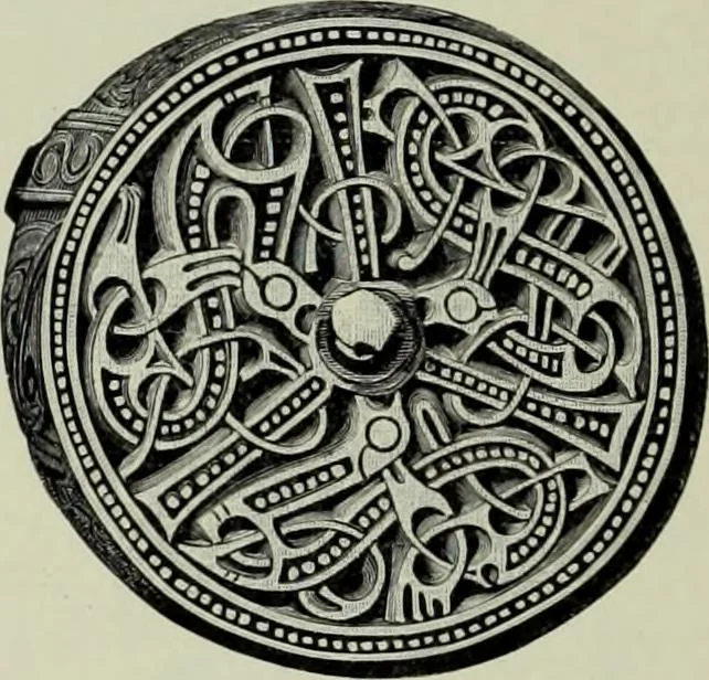 An illustration from Die altgermanische thierornamentik; typologische studie über germanische metallgegenstände aus dem IV. bis IX. jahrhundert, nebst einer studie über irische ornamentik, 1904, leaf 297