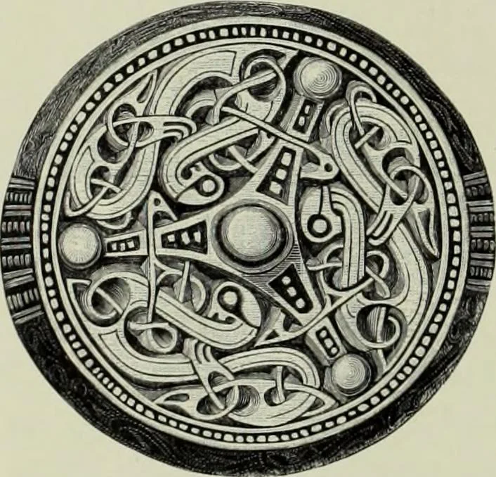 An illustration from Die altgermanische thierornamentik; typologische studie über germanische metallgegenstände aus dem IV. bis IX. jahrhundert, nebst einer studie über irische ornamentik, 1904, leaf 297