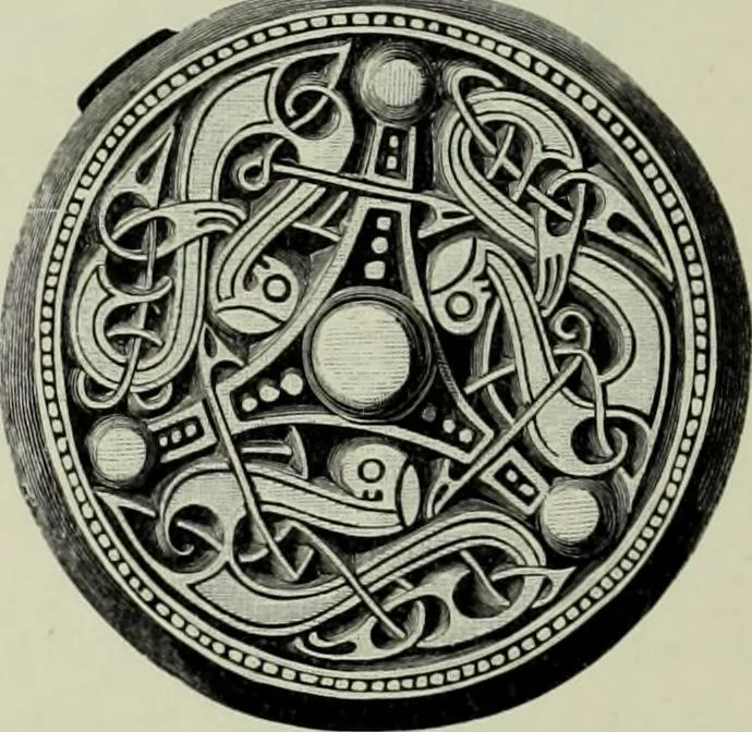 An illustration from Die altgermanische thierornamentik; typologische studie über germanische metallgegenstände aus dem IV. bis IX. jahrhundert, nebst einer studie über irische ornamentik, 1904, leaf 297