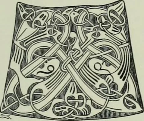 An illustration from Die altgermanische thierornamentik; typologische studie über germanische metallgegenstände aus dem IV. bis IX. jahrhundert, nebst einer studie über irische ornamentik, 1904, leaf 298