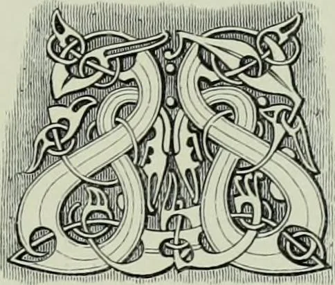 An illustration from Die altgermanische thierornamentik; typologische studie über germanische metallgegenstände aus dem IV. bis IX. jahrhundert, nebst einer studie über irische ornamentik, 1904, leaf 298