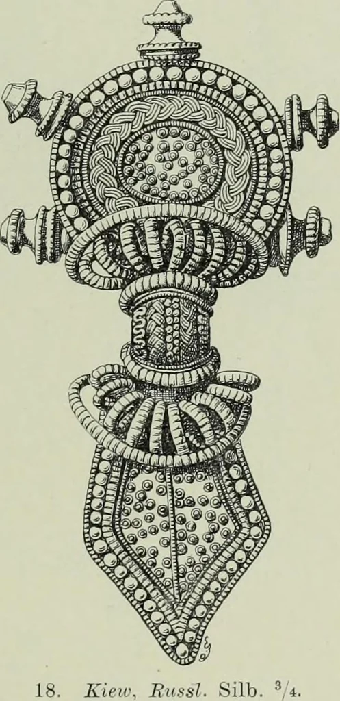 An illustration from Die altgermanische thierornamentik; typologische studie über germanische metallgegenstände aus dem IV. bis IX. jahrhundert, nebst einer studie über irische ornamentik, 1904, leaf 30