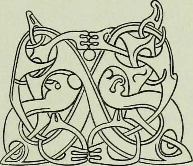 An illustration from Die altgermanische thierornamentik; typologische studie über germanische metallgegenstände aus dem IV. bis IX. jahrhundert, nebst einer studie über irische ornamentik, 1904, leaf 302