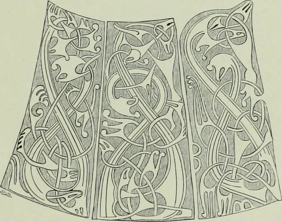 An illustration from Die altgermanische thierornamentik; typologische studie über germanische metallgegenstände aus dem IV. bis IX. jahrhundert, nebst einer studie über irische ornamentik, 1904, leaf 302