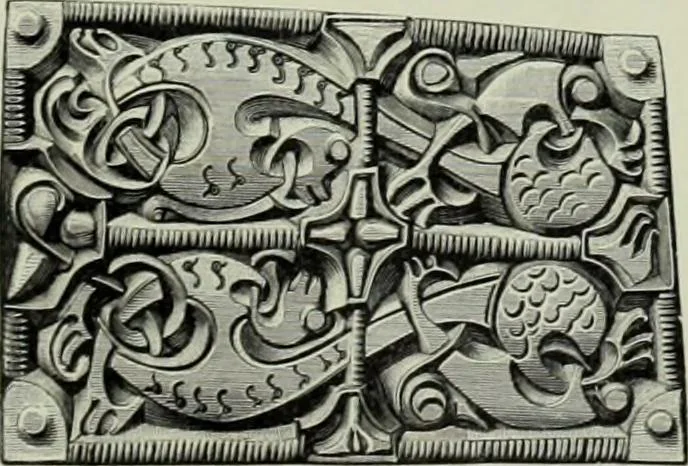 An illustration from Die altgermanische thierornamentik; typologische studie über germanische metallgegenstände aus dem IV. bis IX. jahrhundert, nebst einer studie über irische ornamentik, 1904, leaf 302