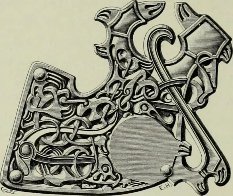 An illustration from Die altgermanische thierornamentik; typologische studie über germanische metallgegenstände aus dem IV. bis IX. jahrhundert, nebst einer studie über irische ornamentik, 1904, leaf 305