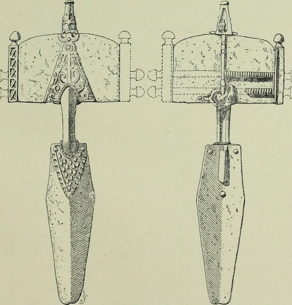 An illustration from Die altgermanische thierornamentik; typologische studie über germanische metallgegenstände aus dem IV. bis IX. jahrhundert, nebst einer studie über irische ornamentik, 1904, leaf 32