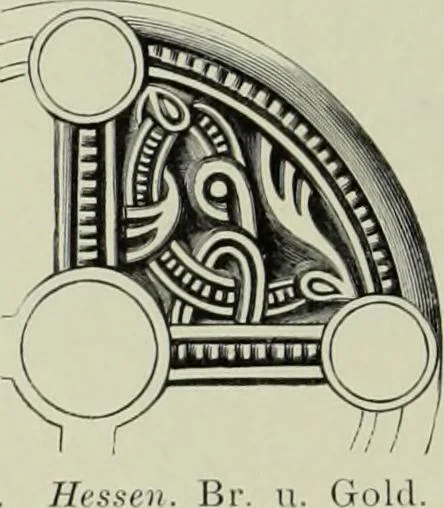 An illustration from Die altgermanische thierornamentik; typologische studie über germanische metallgegenstände aus dem IV. bis IX. jahrhundert, nebst einer studie über irische ornamentik, 1904, leaf 327