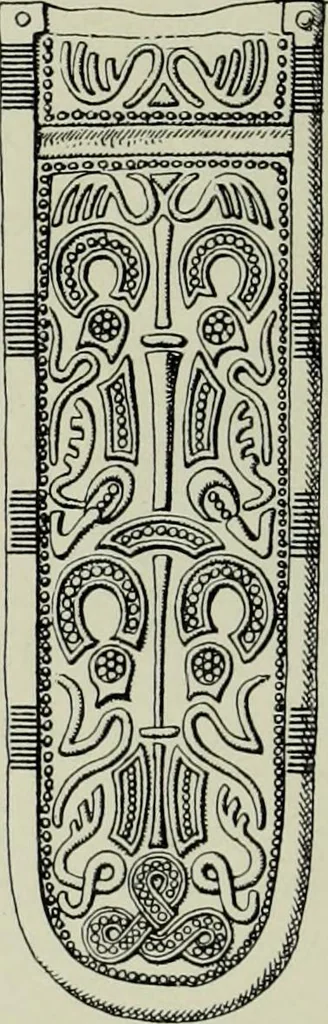 An illustration from Die altgermanische thierornamentik; typologische studie über germanische metallgegenstände aus dem IV. bis IX. jahrhundert, nebst einer studie über irische ornamentik, 1904, leaf 329