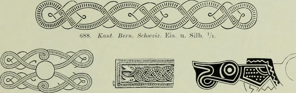 An illustration from Die altgermanische thierornamentik; typologische studie über germanische metallgegenstände aus dem IV. bis IX. jahrhundert, nebst einer studie über irische ornamentik, 1904, leaf 336