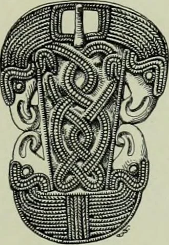 An illustration from Die altgermanische thierornamentik; typologische studie über germanische metallgegenstände aus dem IV. bis IX. jahrhundert, nebst einer studie über irische ornamentik, 1904, leaf 344