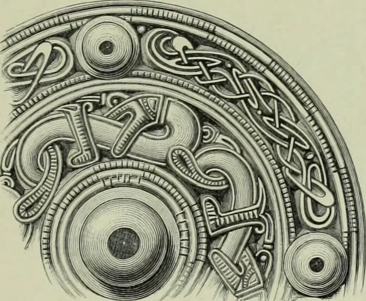 An illustration from Die altgermanische thierornamentik; typologische studie über germanische metallgegenstände aus dem IV. bis IX. jahrhundert, nebst einer studie über irische ornamentik, 1904, leaf 346
