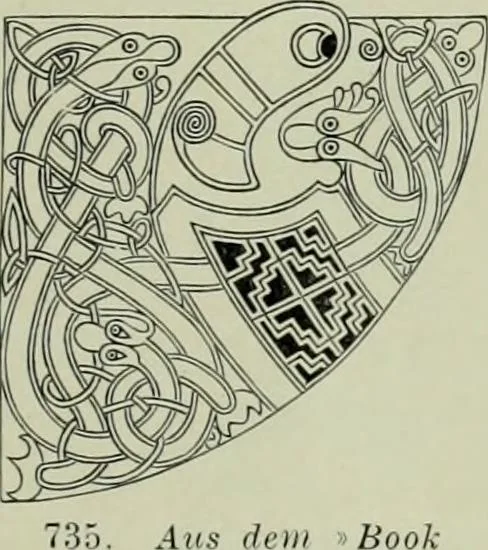An illustration from Die altgermanische thierornamentik; typologische studie über germanische metallgegenstände aus dem IV. bis IX. jahrhundert, nebst einer studie über irische ornamentik, 1904, leaf 364