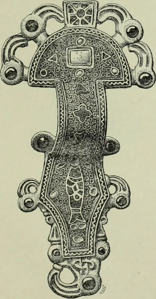 An illustration from Die altgermanische thierornamentik; typologische studie über germanische metallgegenstände aus dem IV. bis IX. jahrhundert, nebst einer studie über irische ornamentik, 1904, leaf 46