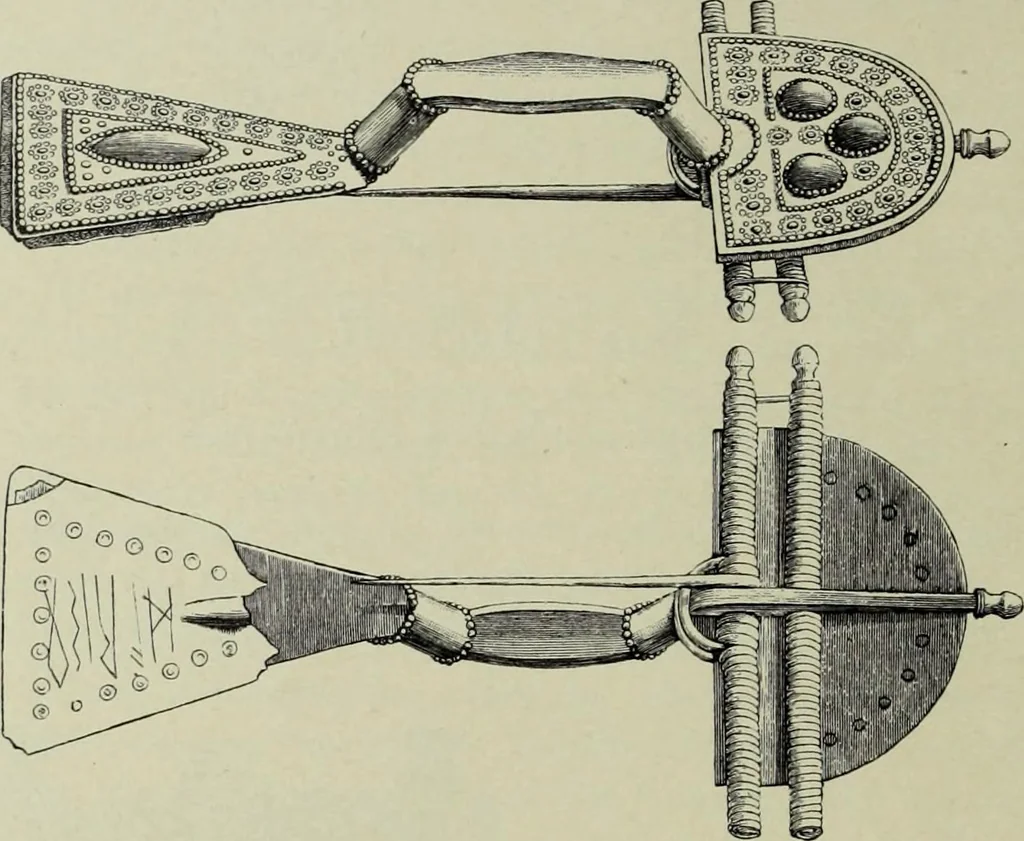 An illustration from Die altgermanische thierornamentik; typologische studie über germanische metallgegenstände aus dem IV. bis IX. jahrhundert, nebst einer studie über irische ornamentik, 1904, leaf 59