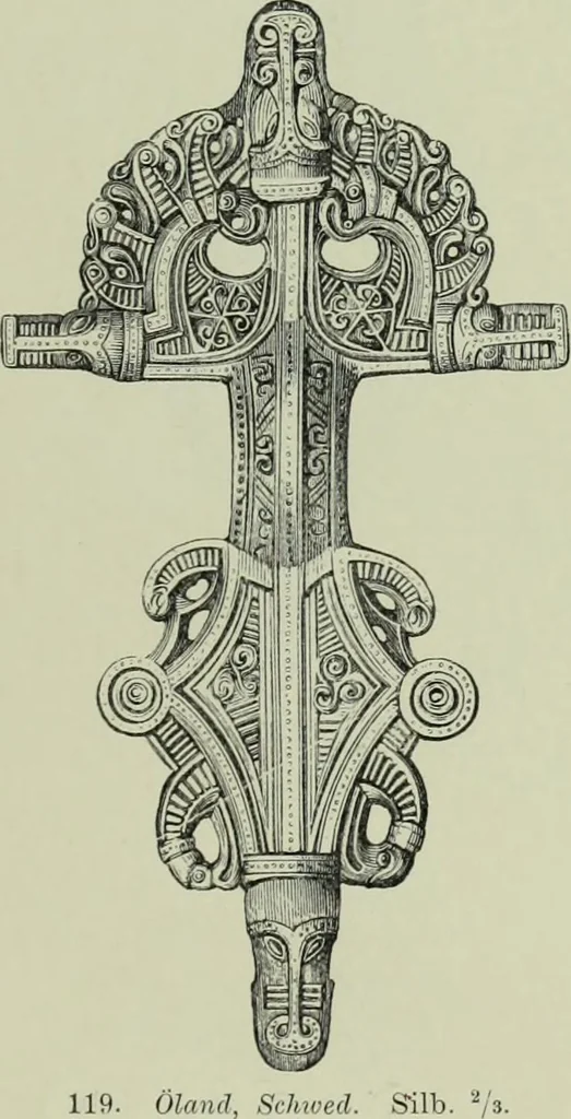 An illustration from Die altgermanische thierornamentik; typologische studie über germanische metallgegenstände aus dem IV. bis IX. jahrhundert, nebst einer studie über irische ornamentik, 1904, leaf 72