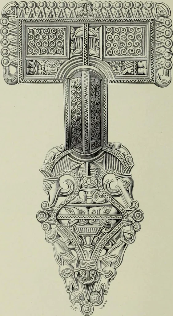 An illustration from Die altgermanische thierornamentik; typologische studie über germanische metallgegenstände aus dem IV. bis IX. jahrhundert, nebst einer studie über irische ornamentik, 1904, leaf 79