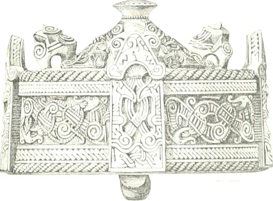 An illustration from Die altgermanische Thierornamentik : typologische Studie über germanische Metallgegenstände aus dem IV. bis IX. Jahrhundert, nebst einer Studie über irische Ornamentik, 1904, leaf 112