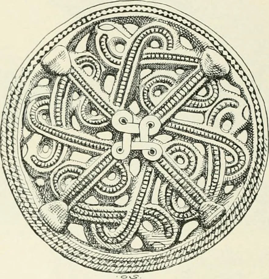 An illustration from Die altgermanische Thierornamentik : typologische Studie über germanische Metallgegenstände aus dem IV. bis IX. Jahrhundert, nebst einer Studie über irische Ornamentik, 1904, leaf 113