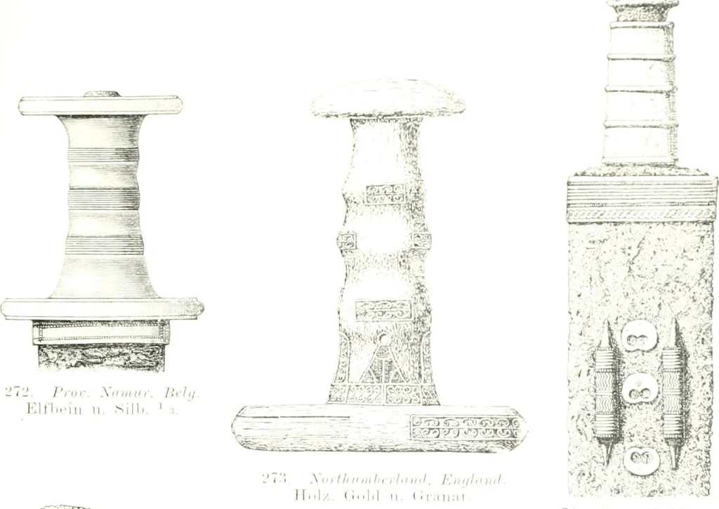 An illustration from Die altgermanische Thierornamentik : typologische Studie über germanische Metallgegenstände aus dem IV. bis IX. Jahrhundert, nebst einer Studie über irische Ornamentik, 1904, leaf 128