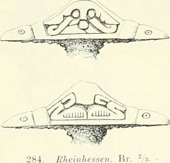 An illustration from Die altgermanische Thierornamentik : typologische Studie über germanische Metallgegenstände aus dem IV. bis IX. Jahrhundert, nebst einer Studie über irische Ornamentik, 1904, leaf 130