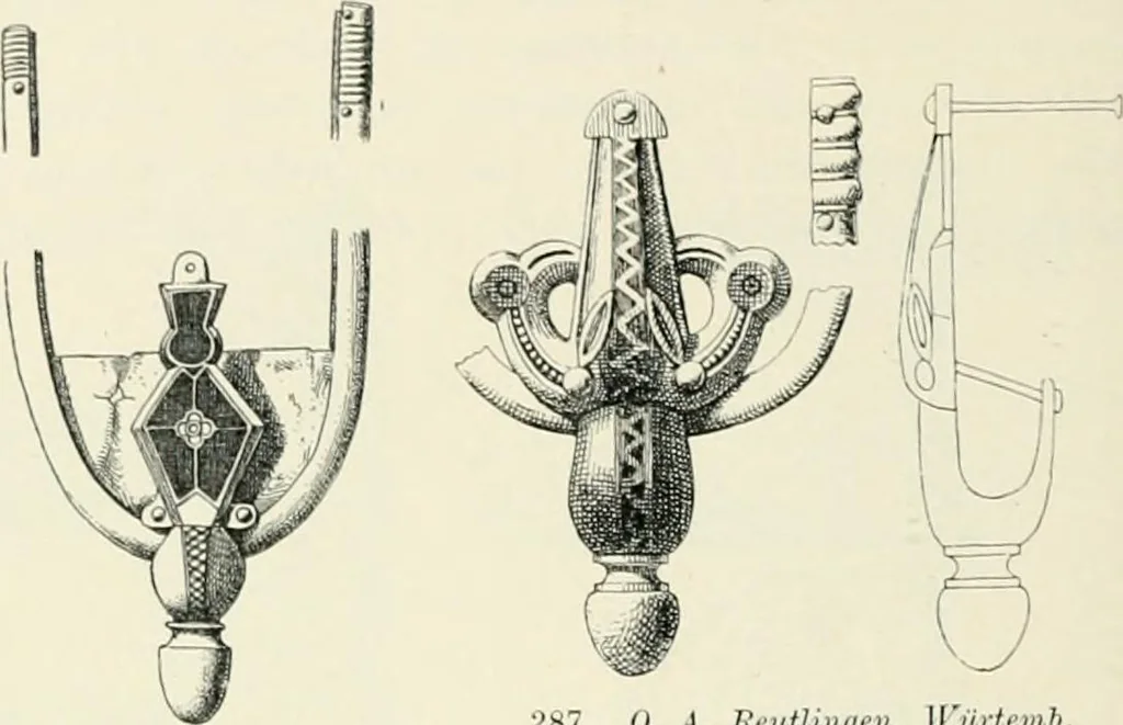An illustration from Die altgermanische Thierornamentik : typologische Studie über germanische Metallgegenstände aus dem IV. bis IX. Jahrhundert, nebst einer Studie über irische Ornamentik, 1904, leaf 131