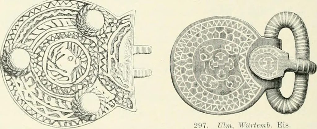 An illustration from Die altgermanische Thierornamentik : typologische Studie über germanische Metallgegenstände aus dem IV. bis IX. Jahrhundert, nebst einer Studie über irische Ornamentik, 1904, leaf 133