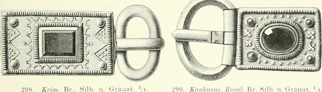 An illustration from Die altgermanische Thierornamentik : typologische Studie über germanische Metallgegenstände aus dem IV. bis IX. Jahrhundert, nebst einer Studie über irische Ornamentik, 1904, leaf 134