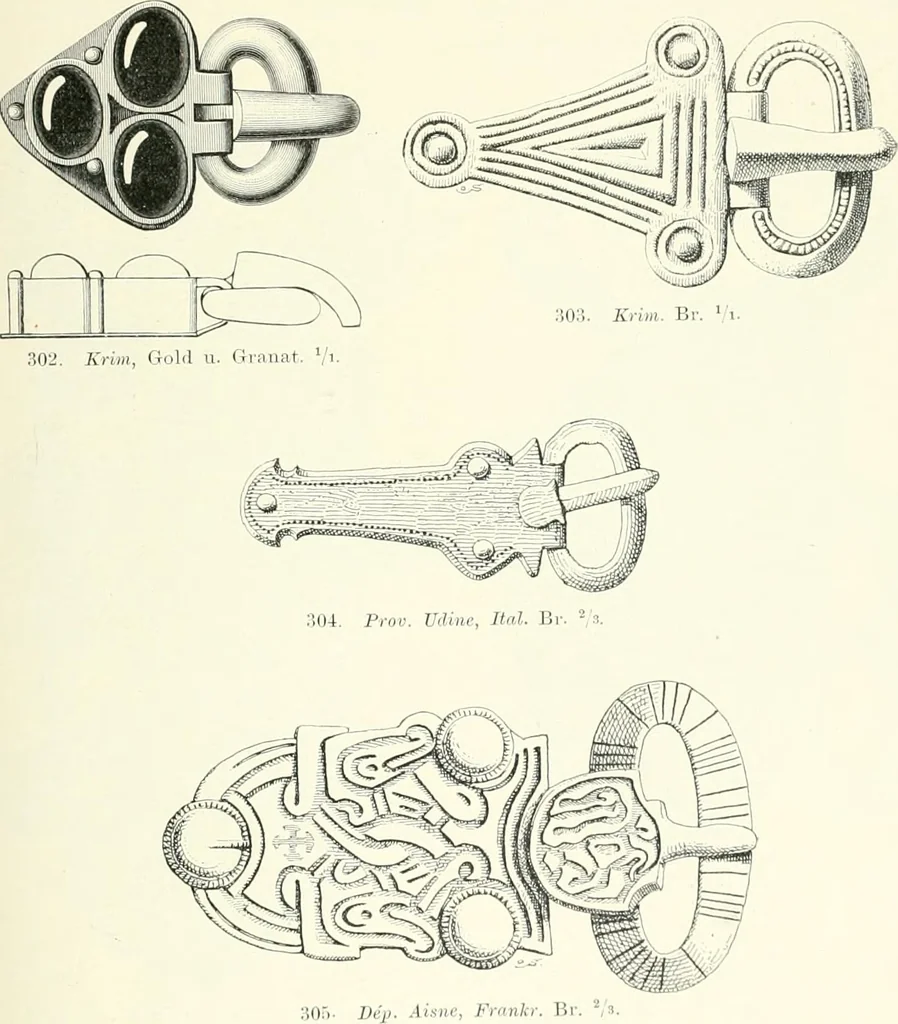 An illustration from Die altgermanische Thierornamentik : typologische Studie über germanische Metallgegenstände aus dem IV. bis IX. Jahrhundert, nebst einer Studie über irische Ornamentik, 1904, leaf 136