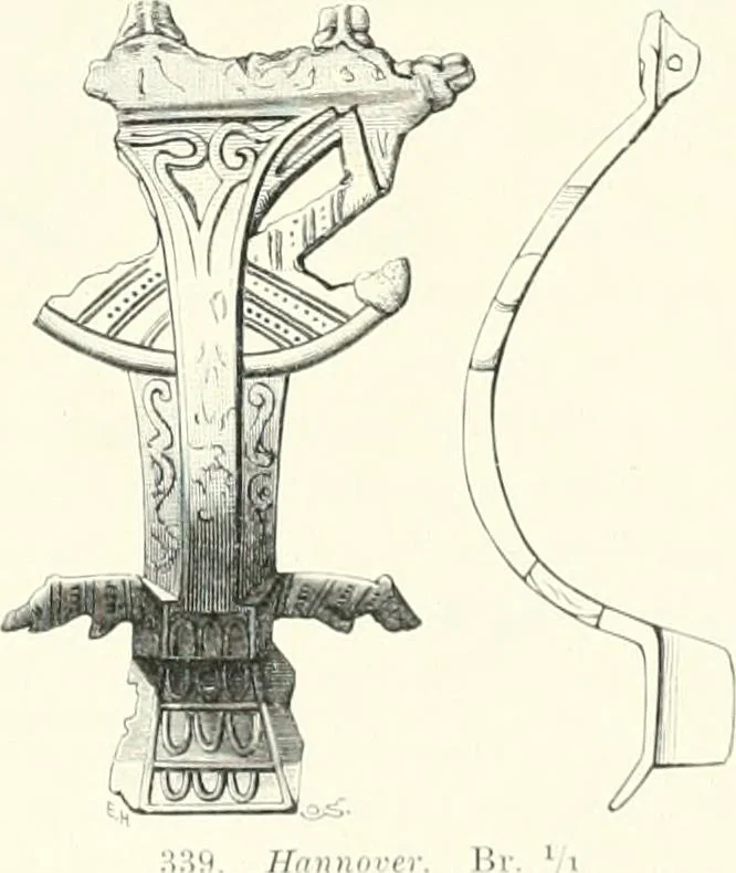 An illustration from Die altgermanische Thierornamentik : typologische Studie über germanische Metallgegenstände aus dem IV. bis IX. Jahrhundert, nebst einer Studie über irische Ornamentik, 1904, leaf 146