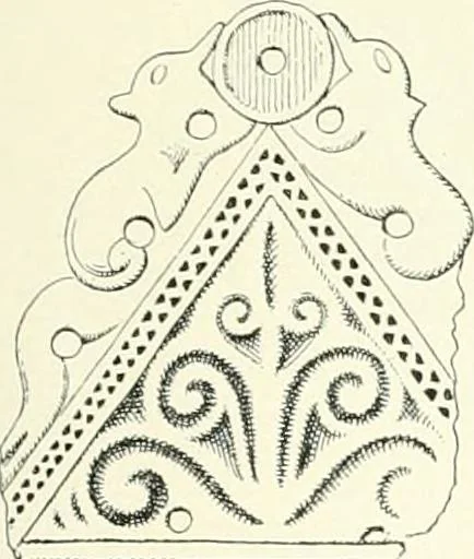 An illustration from Die altgermanische Thierornamentik : typologische Studie über germanische Metallgegenstände aus dem IV. bis IX. Jahrhundert, nebst einer Studie über irische Ornamentik, 1904, leaf 148