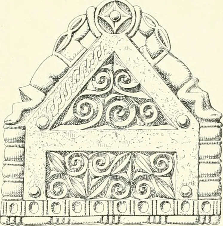 An illustration from Die altgermanische Thierornamentik : typologische Studie über germanische Metallgegenstände aus dem IV. bis IX. Jahrhundert, nebst einer Studie über irische Ornamentik, 1904, leaf 148