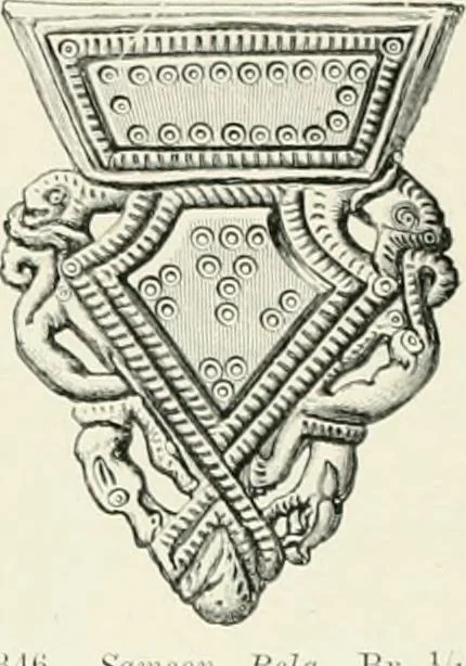 An illustration from Die altgermanische Thierornamentik : typologische Studie über germanische Metallgegenstände aus dem IV. bis IX. Jahrhundert, nebst einer Studie über irische Ornamentik, 1904, leaf 149