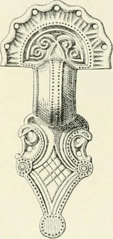 An illustration from Die altgermanische Thierornamentik : typologische Studie über germanische Metallgegenstände aus dem IV. bis IX. Jahrhundert, nebst einer Studie über irische Ornamentik, 1904, leaf 151