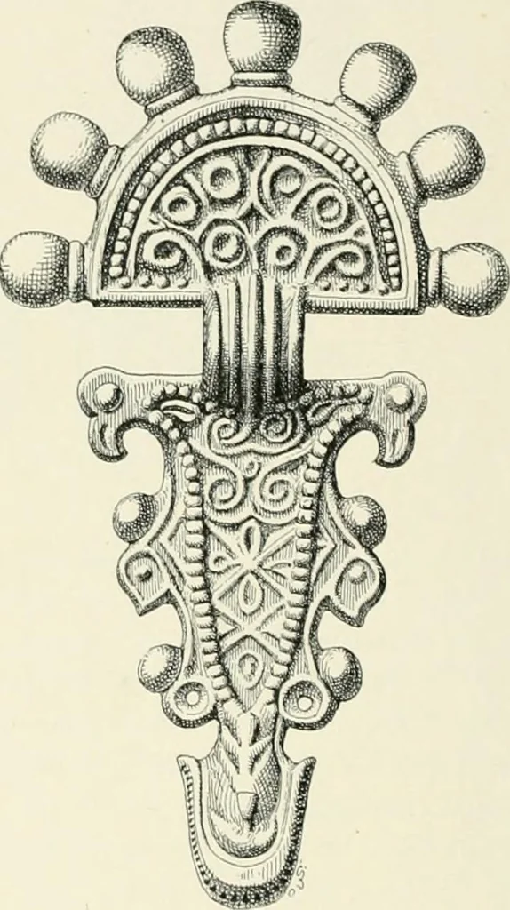 An illustration from Die altgermanische Thierornamentik : typologische Studie über germanische Metallgegenstände aus dem IV. bis IX. Jahrhundert, nebst einer Studie über irische Ornamentik, 1904, leaf 151