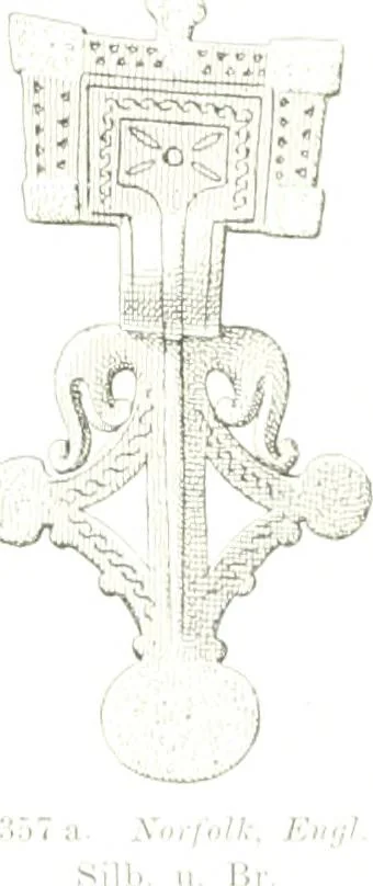 An illustration from Die altgermanische Thierornamentik : typologische Studie über germanische Metallgegenstände aus dem IV. bis IX. Jahrhundert, nebst einer Studie über irische Ornamentik, 1904, leaf 166