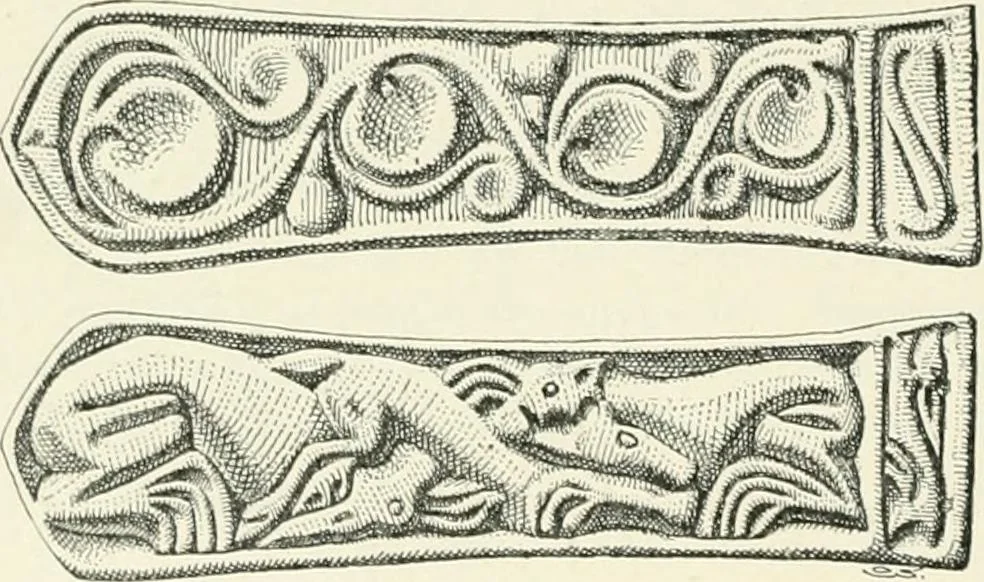 An illustration from Die altgermanische Thierornamentik : typologische Studie über germanische Metallgegenstände aus dem IV. bis IX. Jahrhundert, nebst einer Studie über irische Ornamentik, 1904, leaf 169