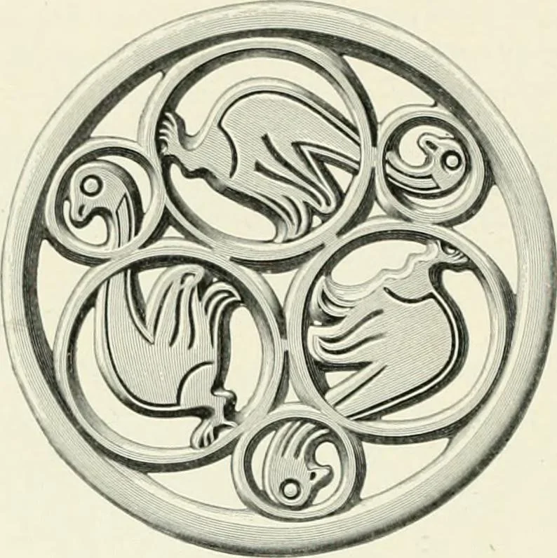 An illustration from Die altgermanische Thierornamentik : typologische Studie über germanische Metallgegenstände aus dem IV. bis IX. Jahrhundert, nebst einer Studie über irische Ornamentik, 1904, leaf 171