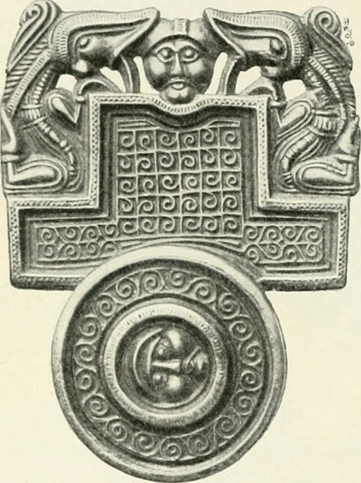 An illustration from Die altgermanische Thierornamentik : typologische Studie über germanische Metallgegenstände aus dem IV. bis IX. Jahrhundert, nebst einer Studie über irische Ornamentik, 1904, leaf 187