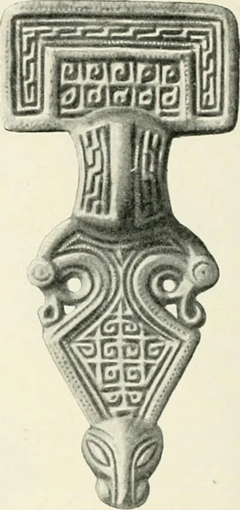 An illustration from Die altgermanische Thierornamentik : typologische Studie über germanische Metallgegenstände aus dem IV. bis IX. Jahrhundert, nebst einer Studie über irische Ornamentik, 1904, leaf 187