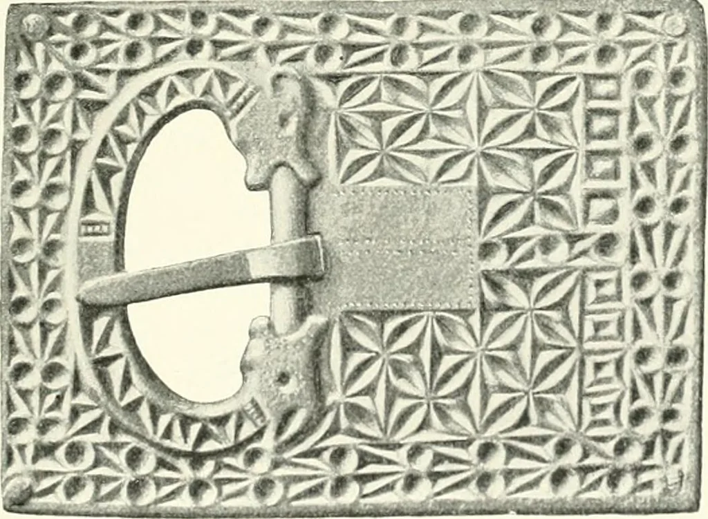An illustration from Die altgermanische Thierornamentik : typologische Studie über germanische Metallgegenstände aus dem IV. bis IX. Jahrhundert, nebst einer Studie über irische Ornamentik, 1904, leaf 188