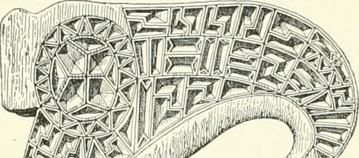 An illustration from Die altgermanische Thierornamentik : typologische Studie über germanische Metallgegenstände aus dem IV. bis IX. Jahrhundert, nebst einer Studie über irische Ornamentik, 1904, leaf 190